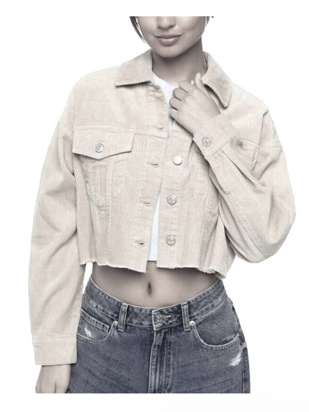 ZARA Cream Cropped Corduroy Jacket